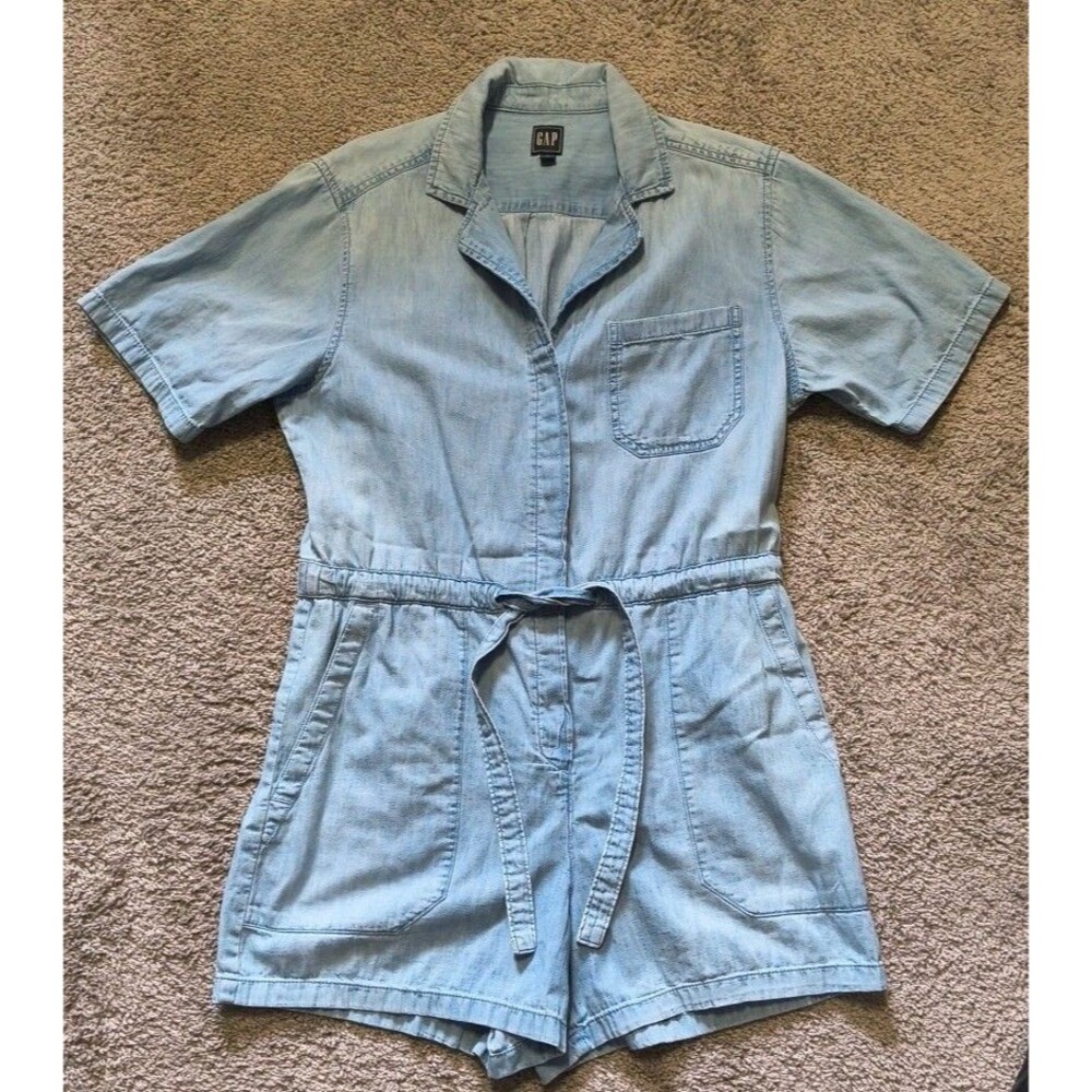 GAP Short Sleeve Denim Belted Romper Jumper Women's Size Small S Jean